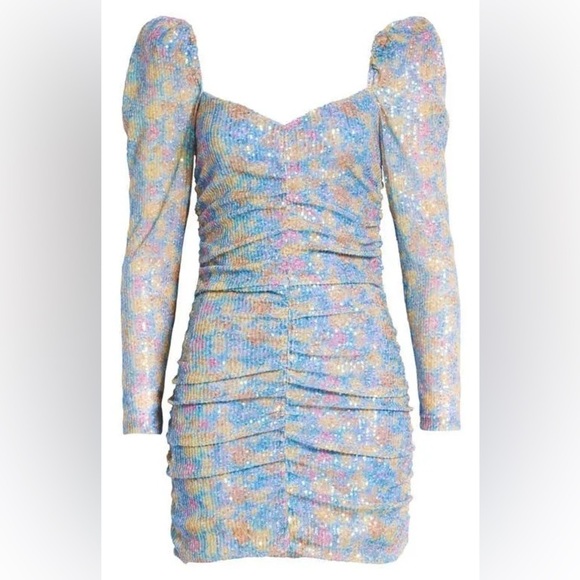 NEW! SAYLOR Lawren Multicolor Sequin Ruched Long Sleeve Mini Dress ✨Small NWT! - Picture 4 of 14